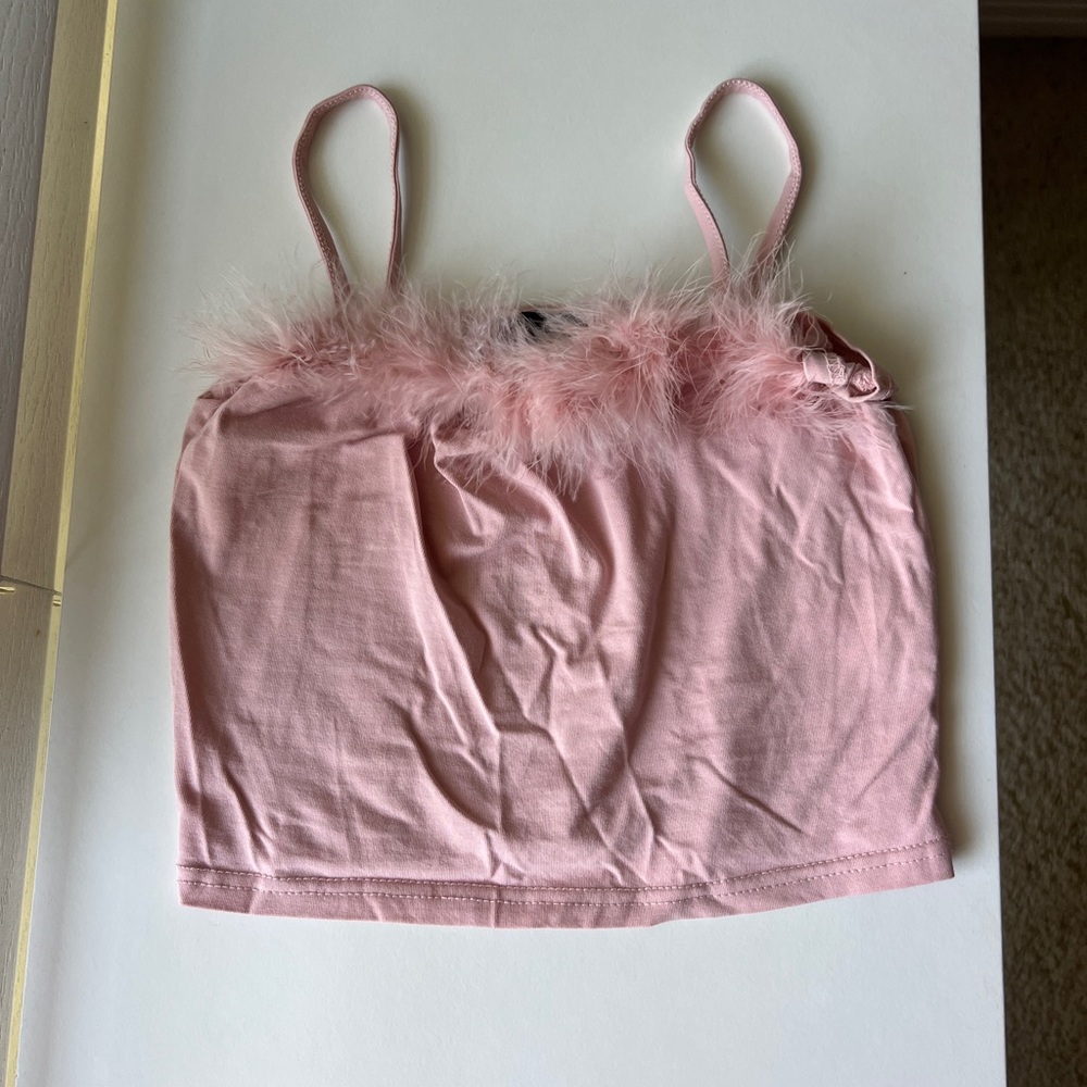 Zaful Pink Feather Trim Crop Top
